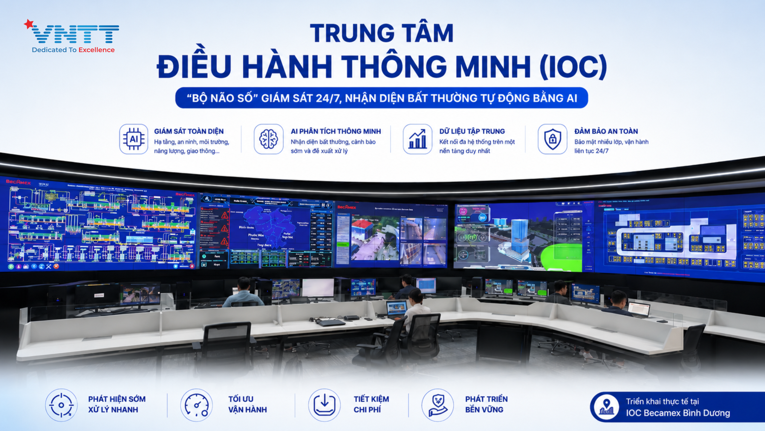 Trung tâm Điều hành Thông minh IOC giám sát hạ tầng số theo thời gian thực. Ảnh: VNTT